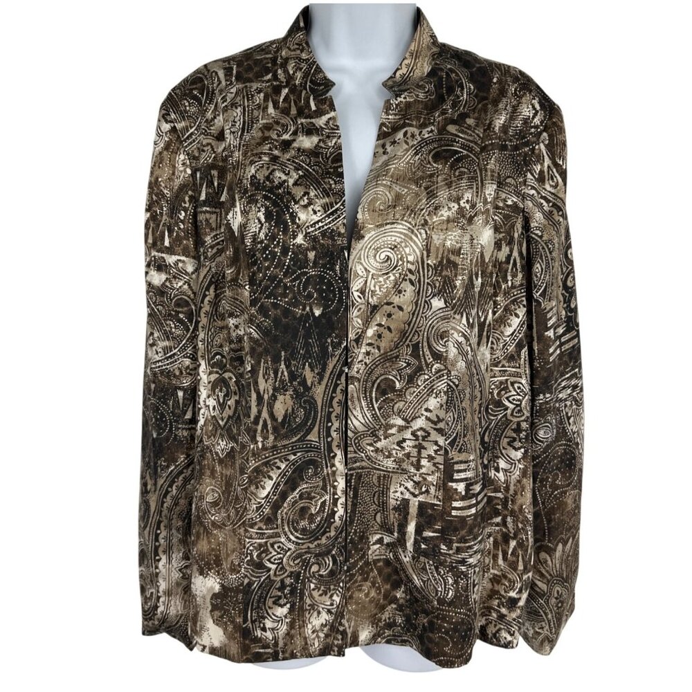 Chico's Brown & White Paisley Hook & Eye Close Jacket Womens Size 2 US L